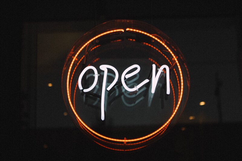 Neon open sign at night