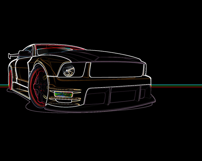 neon outline of black sports car