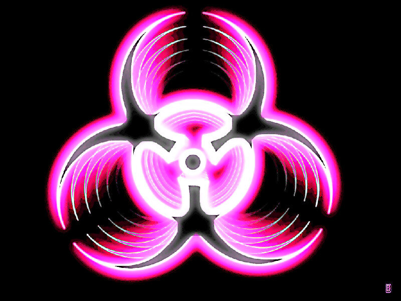 neon pink biohazard symbol