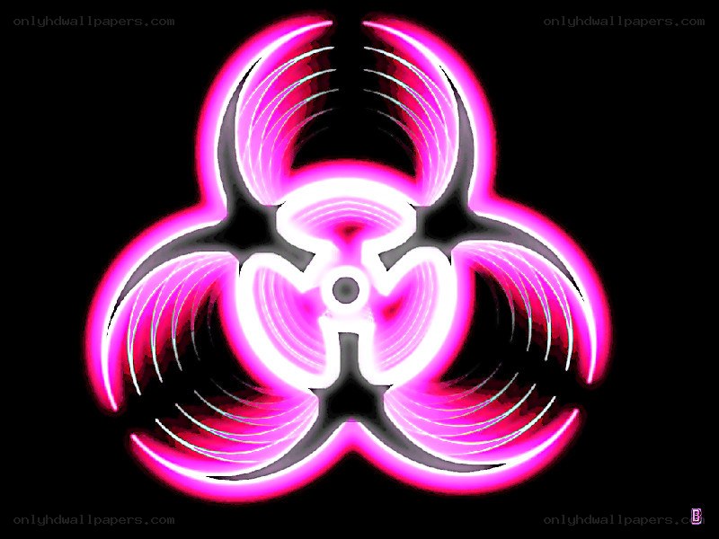 neon pink biohazard symbol
