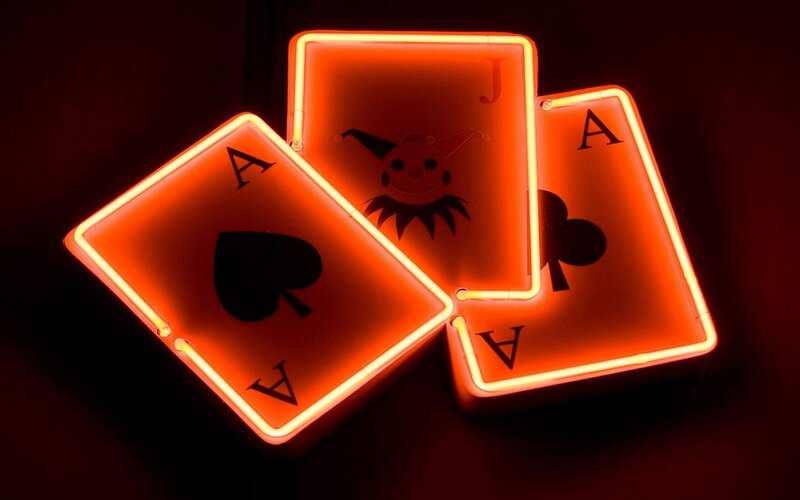 Neon Playing Cards — Red, Dramatic, Night