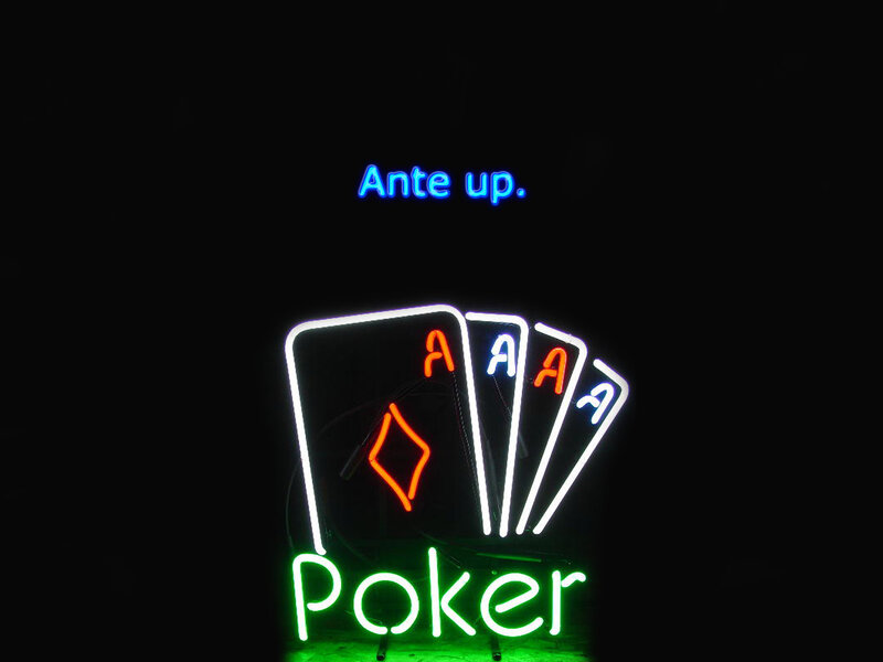 Neon poker sign with aces