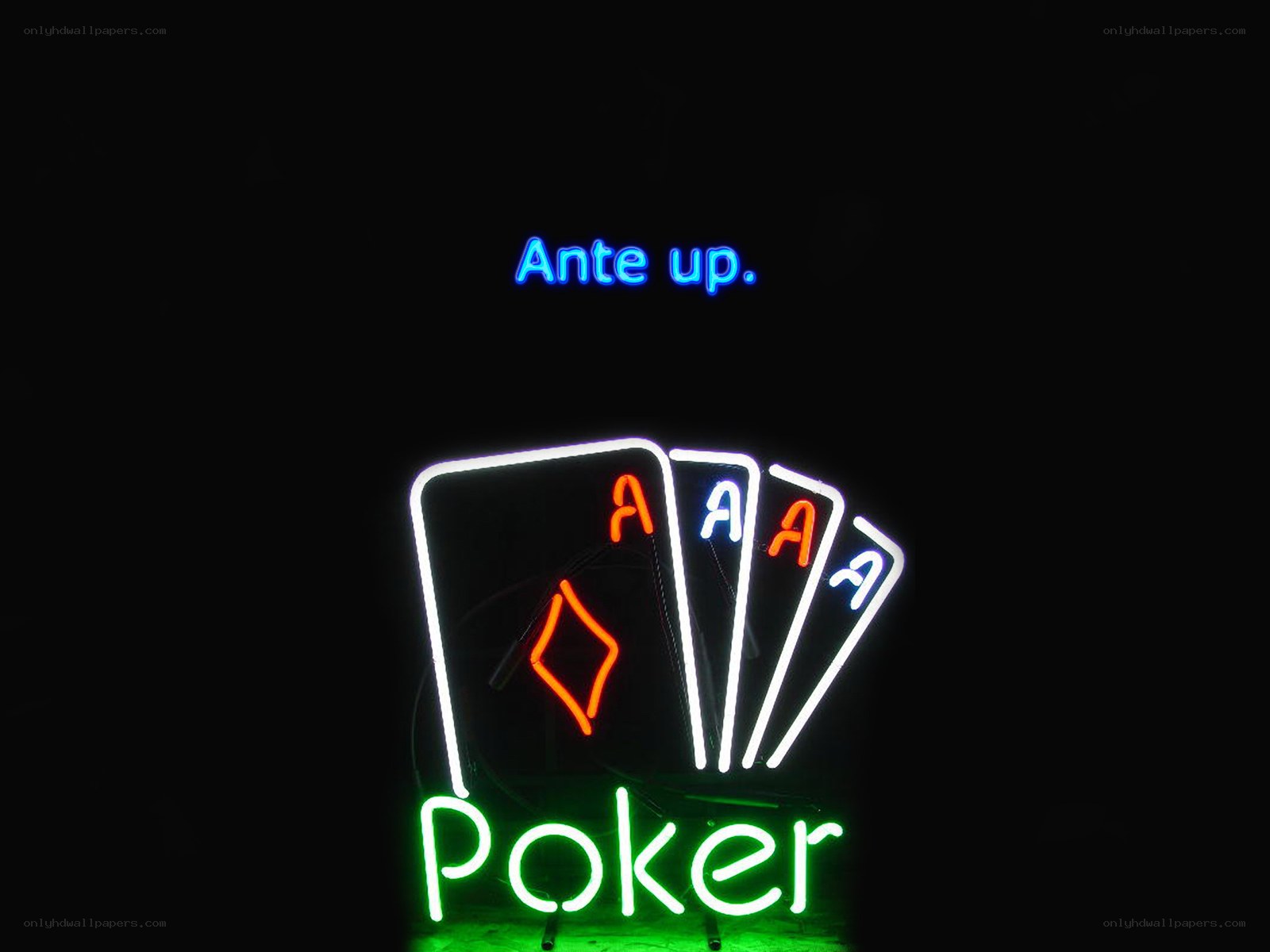 Neon poker sign with aces
