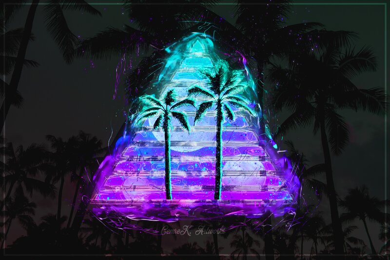 Neon Pyramid with Palm Trees