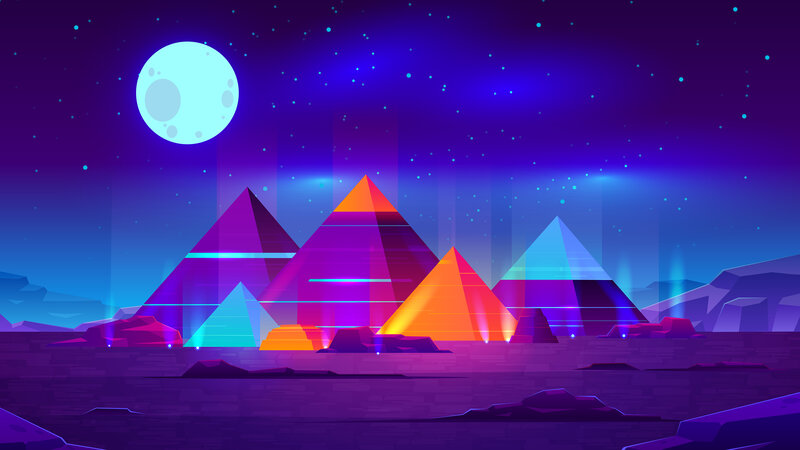 Neon Pyramids at Night