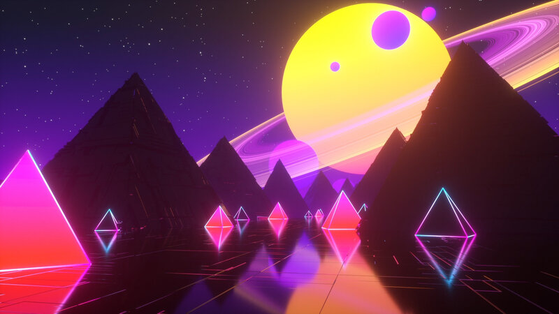 Neon Pyramids on Alien Planet