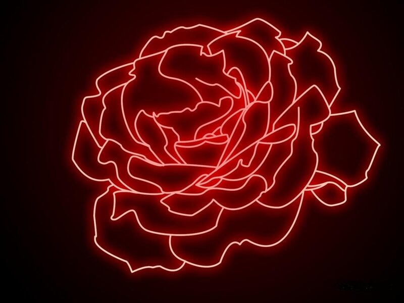 Neon Red Rose Outline — Dramatic, Digital Art