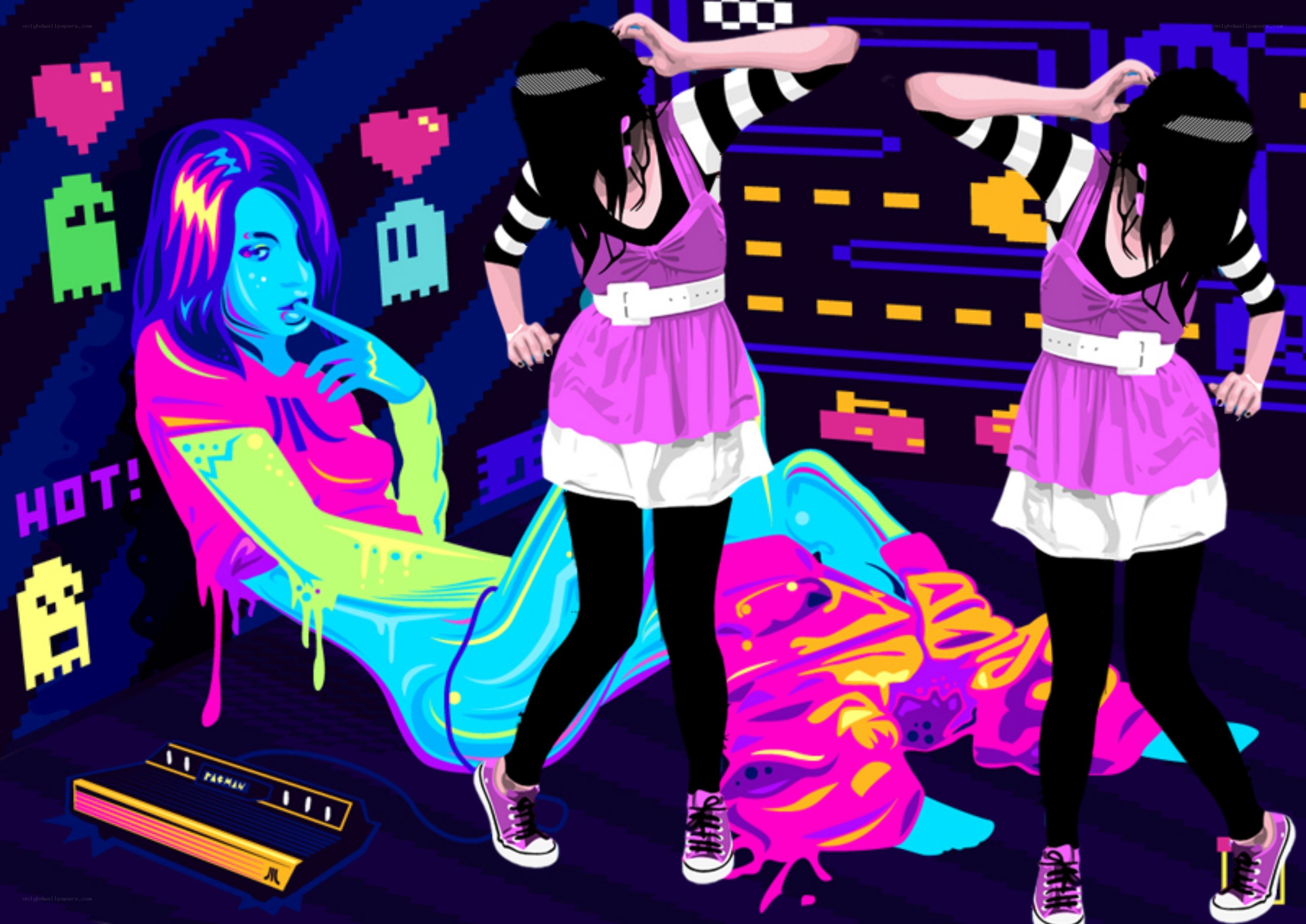 Neon retro video game art