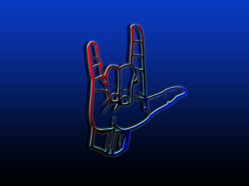 neon rock on hand gesture