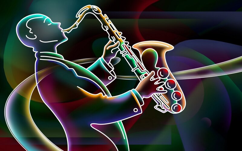 Neon saxophone player
