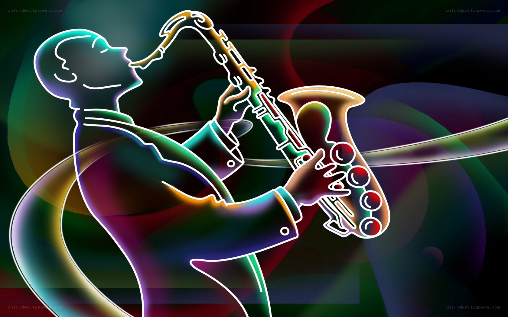 Neon saxophone player