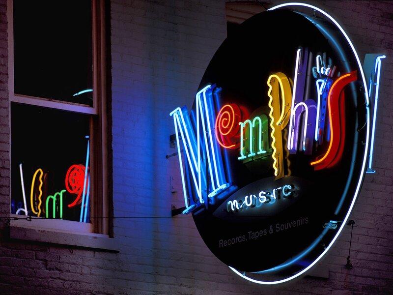 Neon sign for Memphis music store