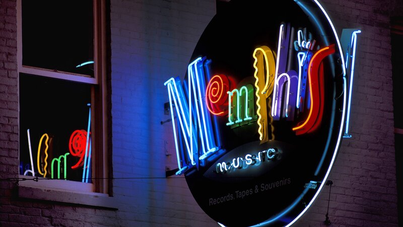 Neon sign for Memphis Music