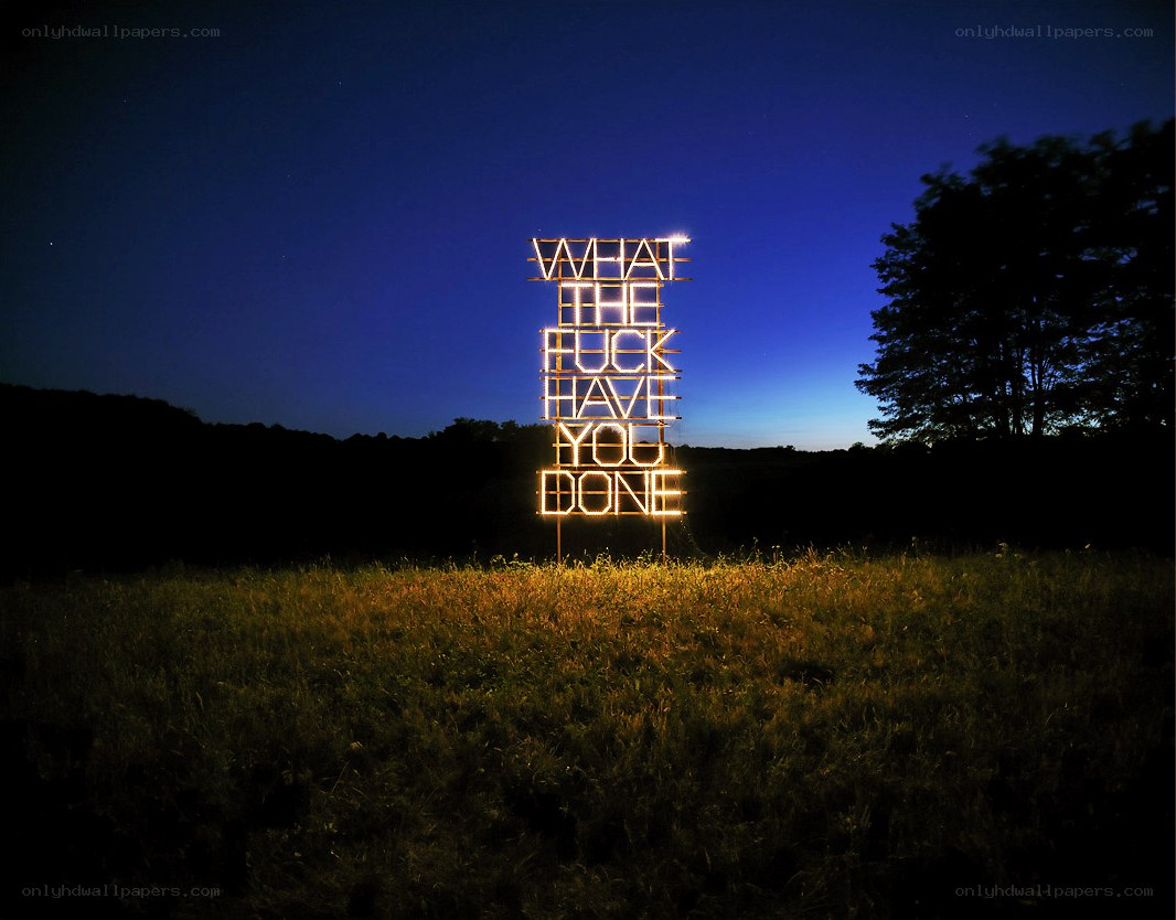 Neon sign in a field