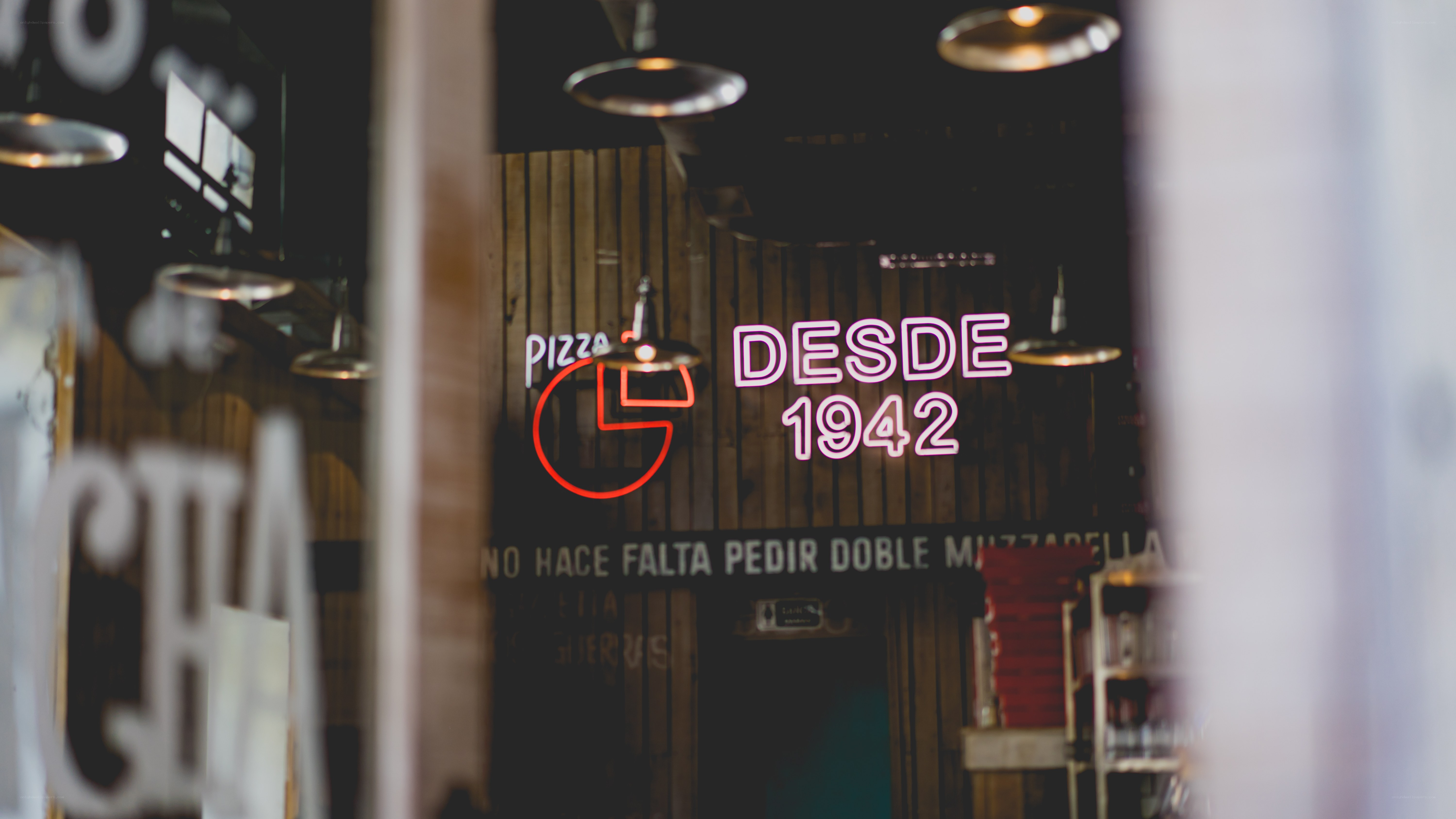 Neon sign in restaurant window