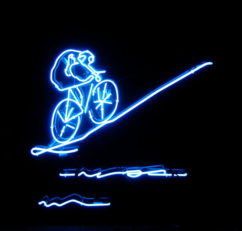 Neon sign of cyclist