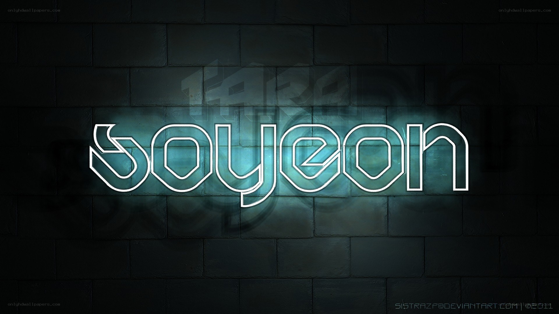 Neon sign on brick wall