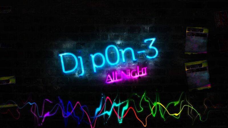 Neon Sign on Brick Wall — Blue, Dark, Night, Digital Art, Brick Wall, Sound Waves