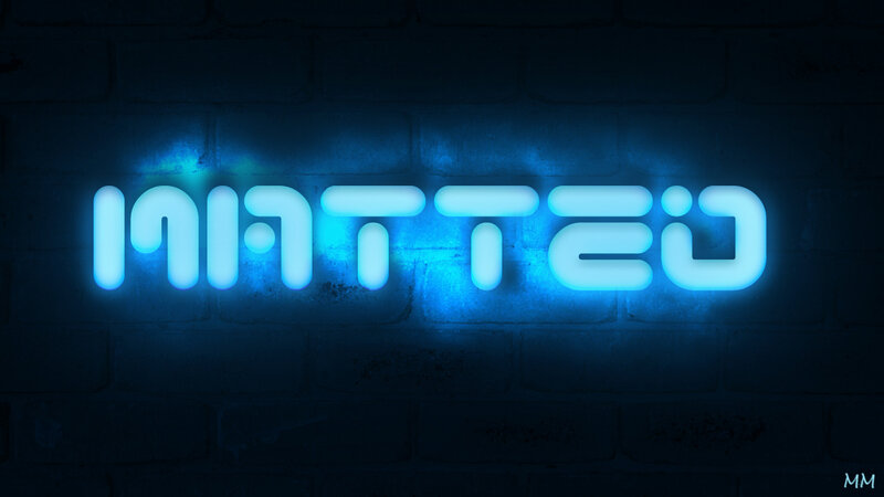 Neon Sign on Brick Wall — Blue, Dark