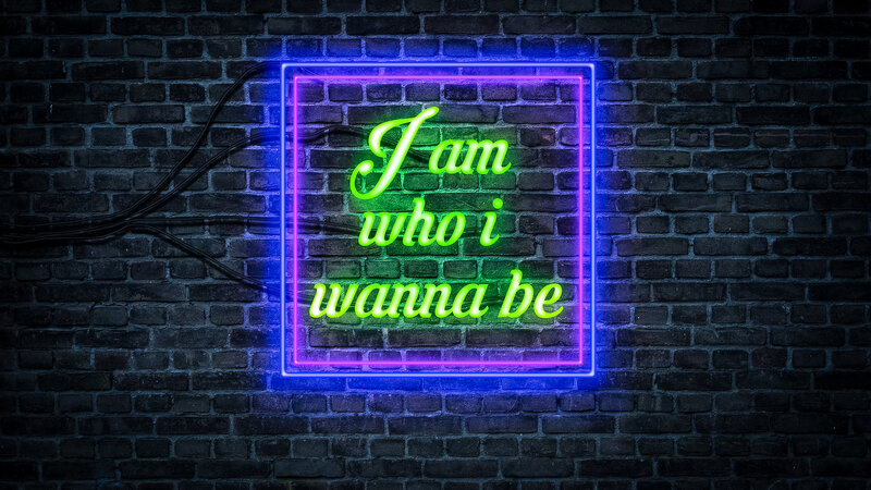 Neon Sign on Brick Wall — Green, Dramatic