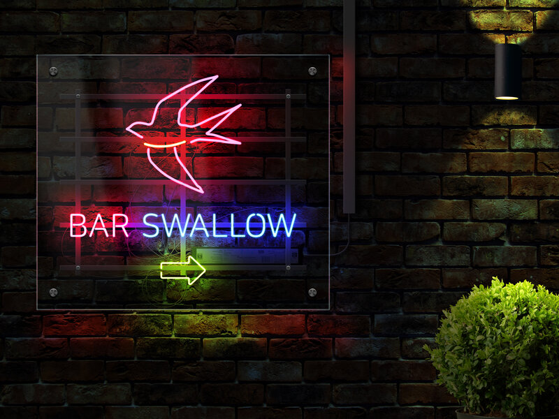 Neon Sign on Brick Wall — Red, Dark, Night, 3d Render