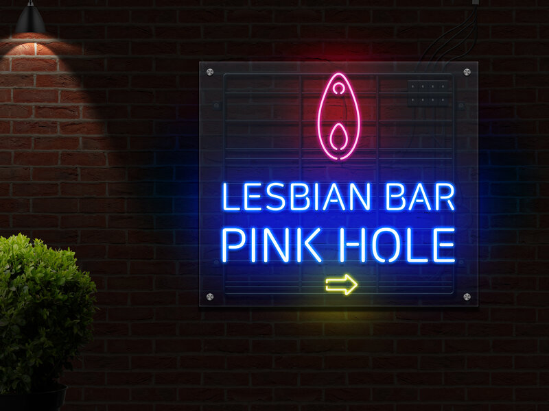 Neon Sign on Brick Wall — Red, Dark, Night