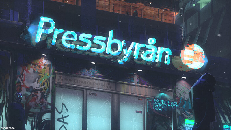 Neon Sign on Building — Blue