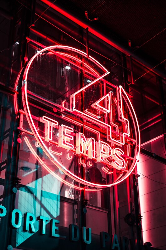 Neon Sign on Building — Red