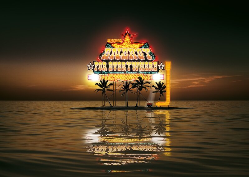 Neon sign on island at sunset