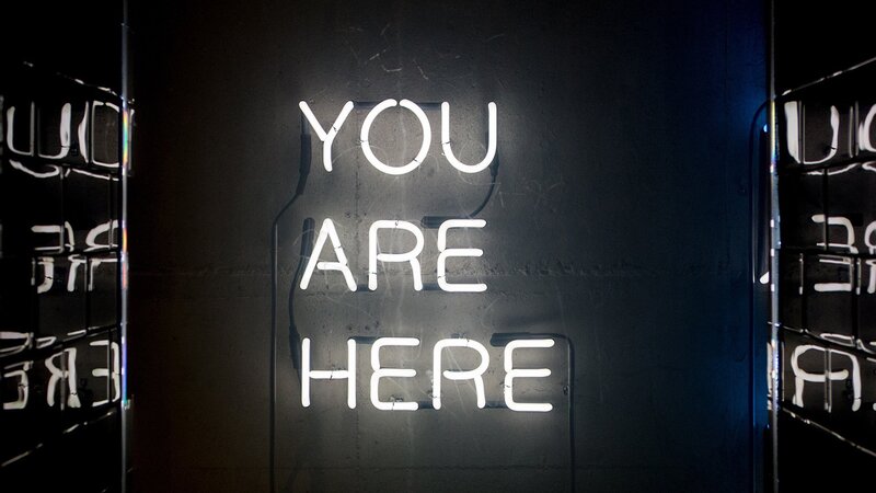 Neon Sign on Wall — Black, Dramatic, Night, Photograph