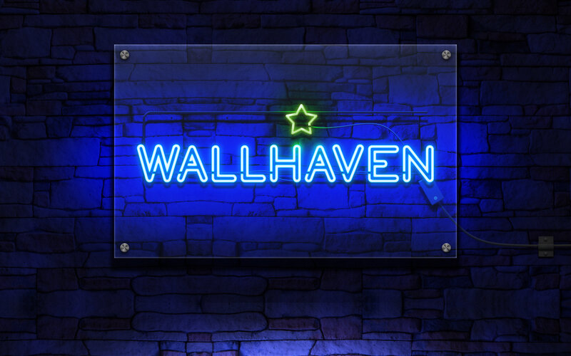 Neon Sign on Wall — Blue, Dark