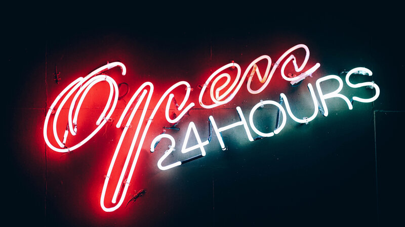Neon Sign on Wall — Red, Dramatic