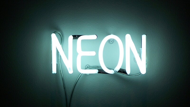 Neon Sign on Wall — White, Dark, Night, Photograph