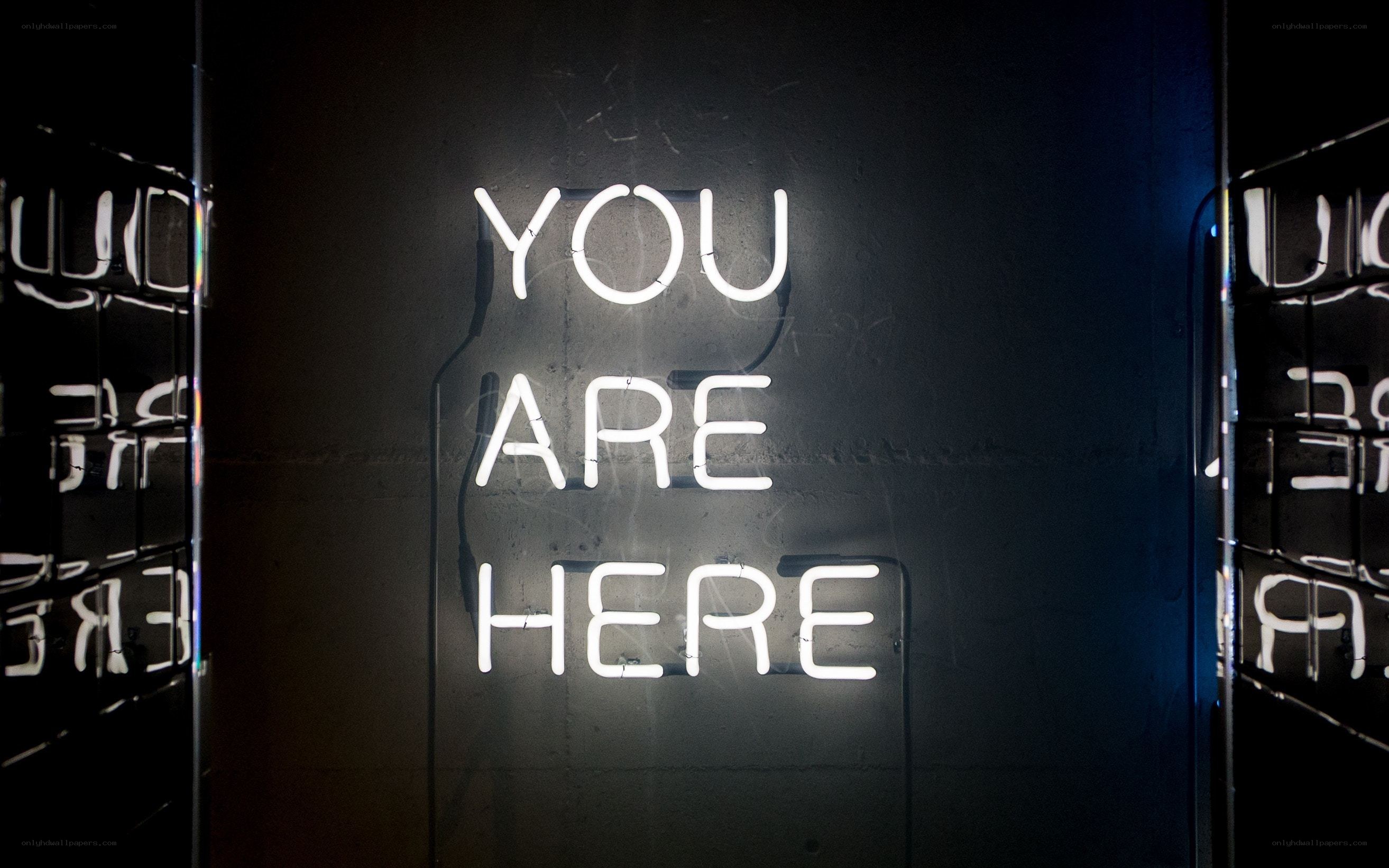 Neon sign saying 'YOU ARE HERE'