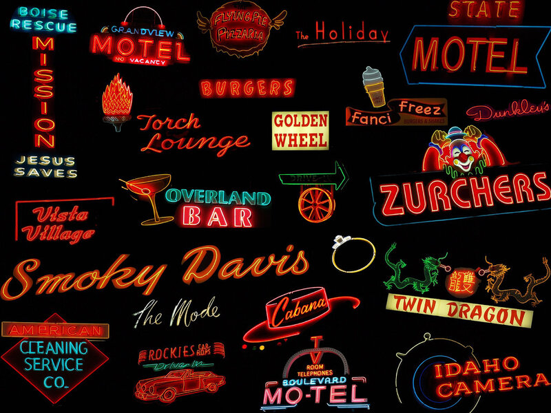 Neon Signs on Black Background