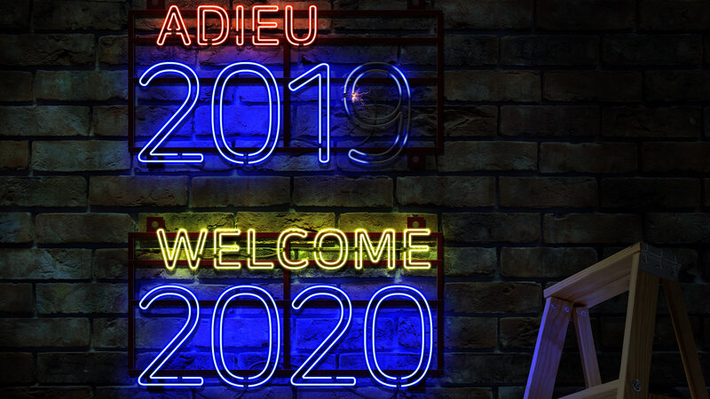 Neon Signs on Brick Wall — Blue