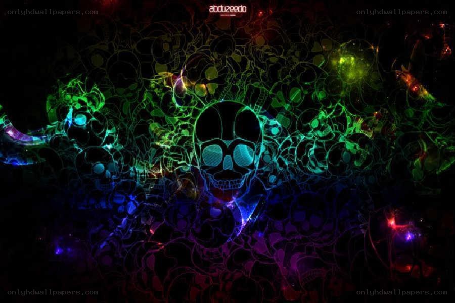 Neon skull abstract art