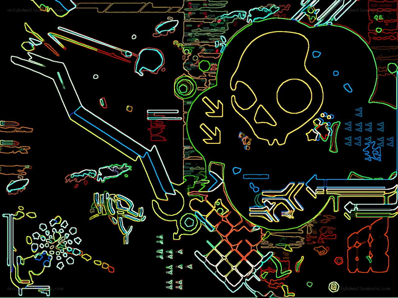Neon skull and circuitry design