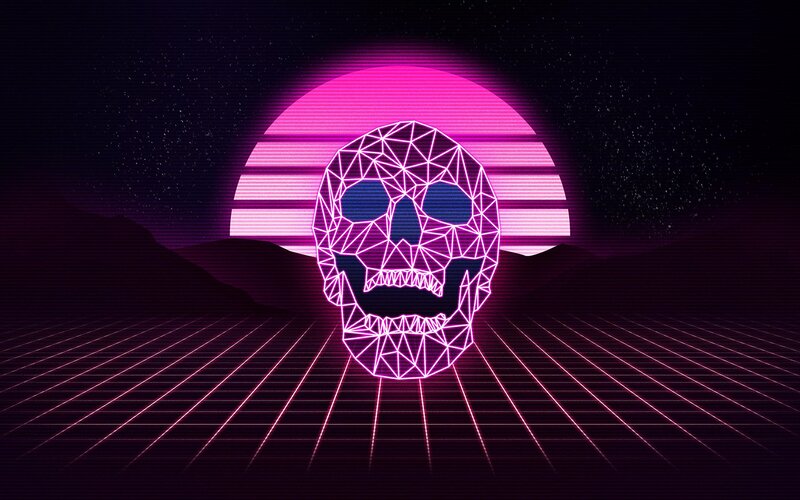 Neon Skull in Landscape