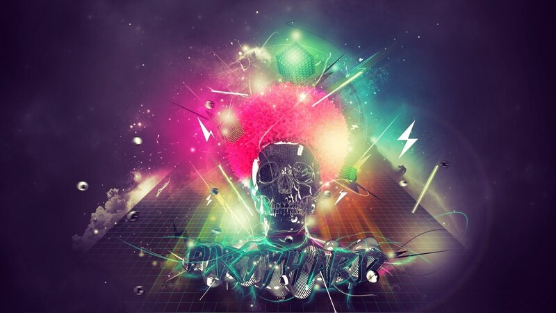 neon skull with afro