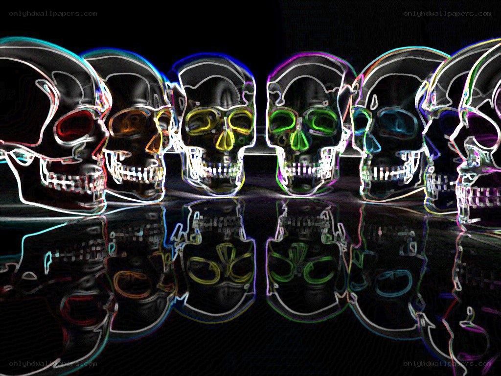Neon skulls in a row