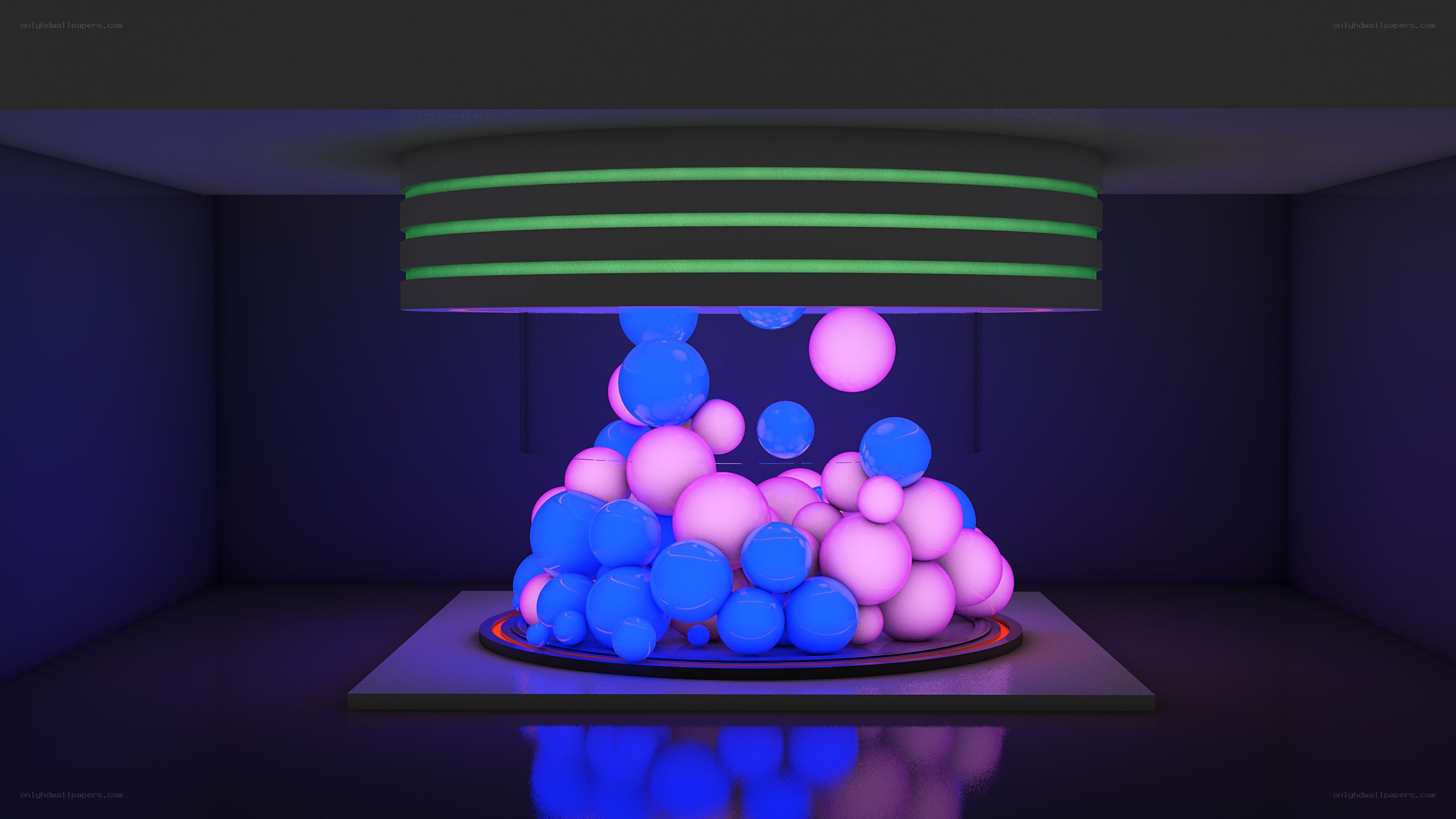 Neon spheres in dark room