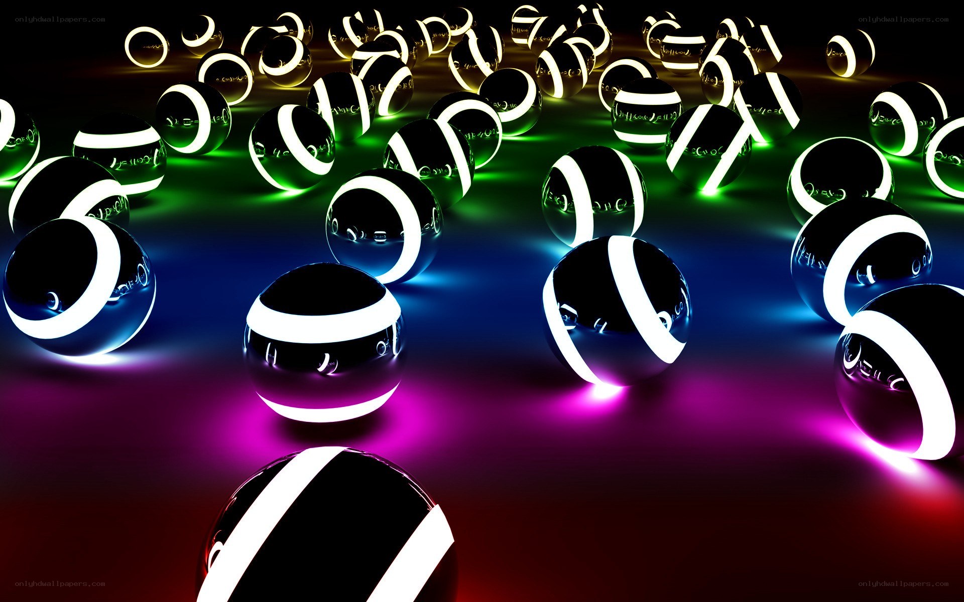 Neon spheres on colorful surface