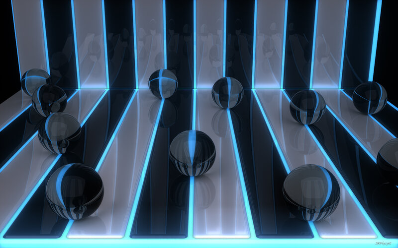 Neon spheres on glowing panels