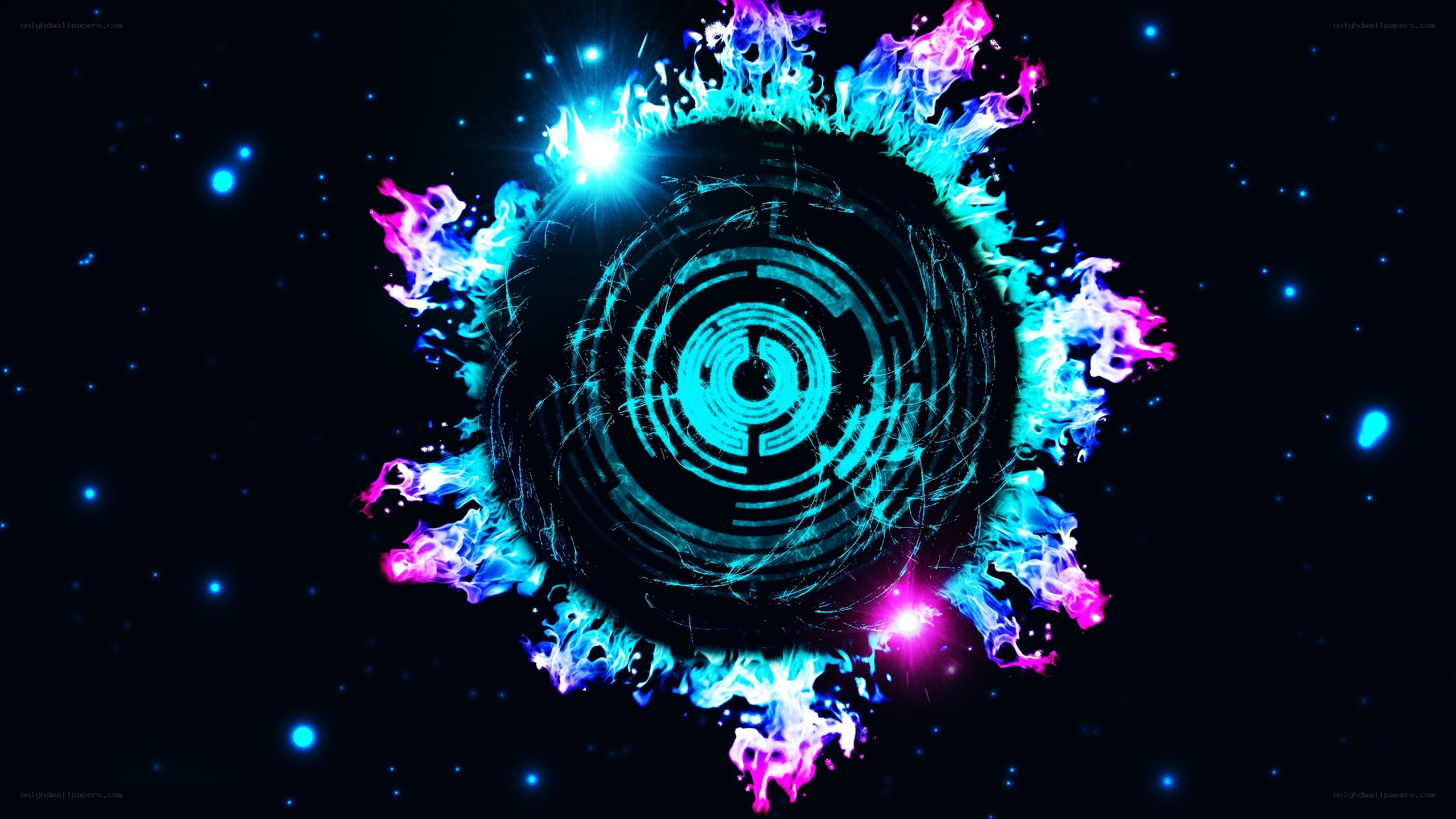 neon spiral with fire effect