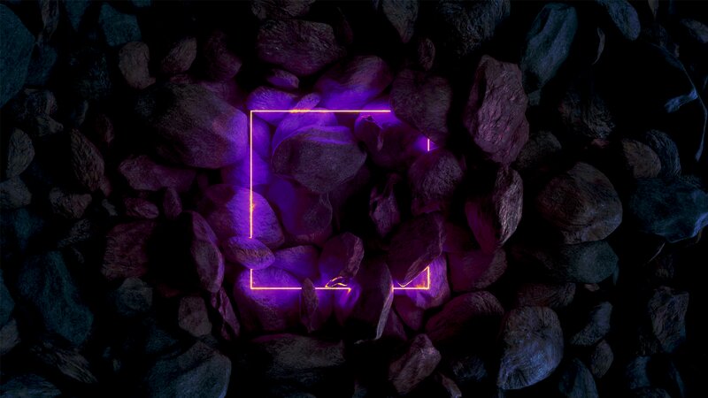 Neon Square on Rocks