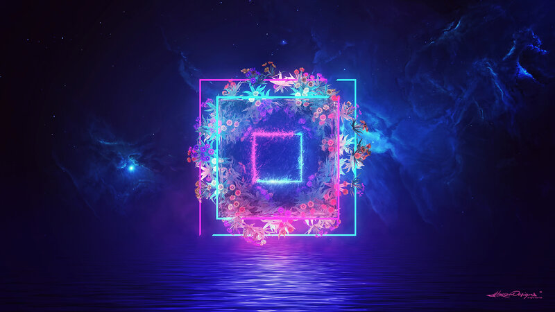 Neon Square with Flowers