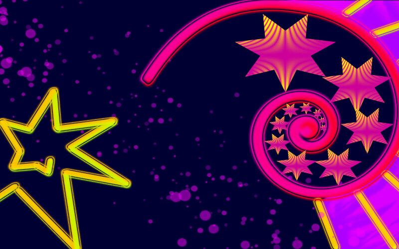 neon stars and spiral design