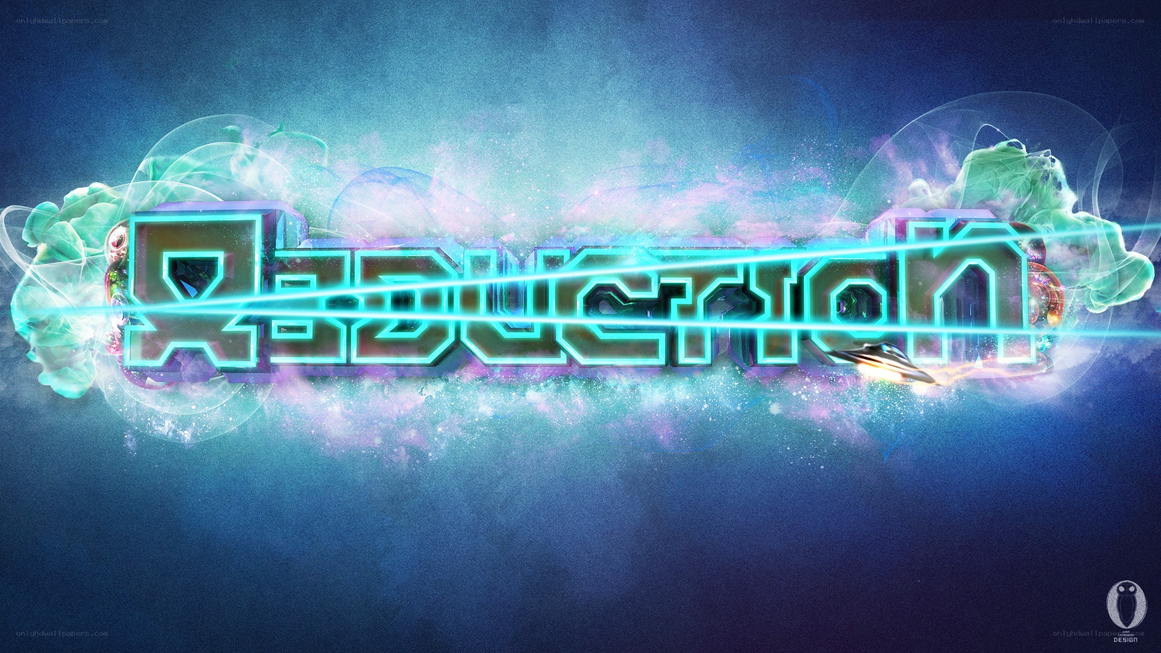 neon text design with cosmic background