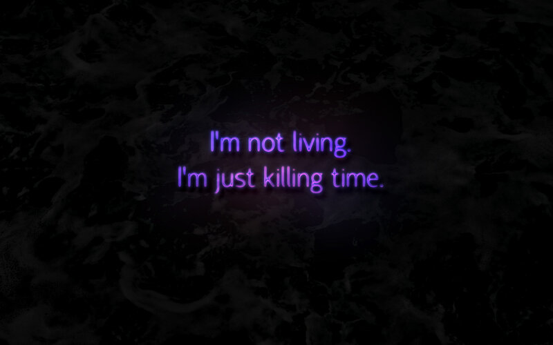 neon text on dark background